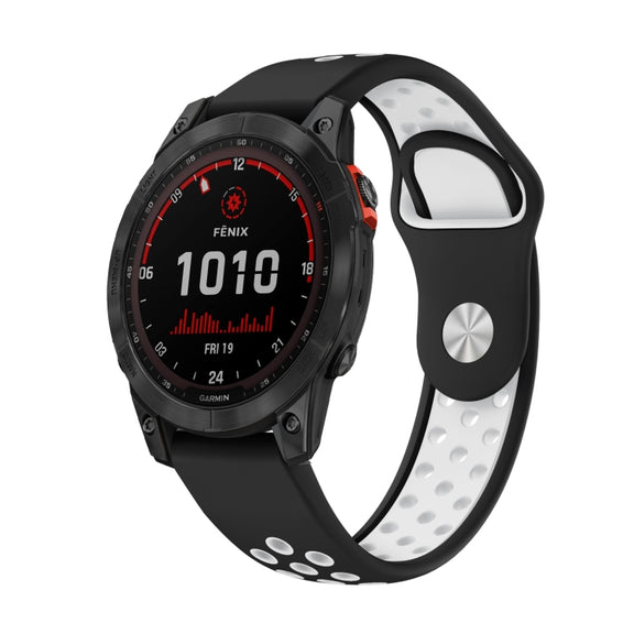 For Garmin Fenix 7 Solar 22mm Sports Breathable Silicone Watch Band(Black+White)