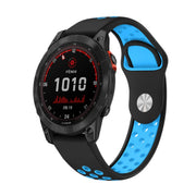 For Garmin Fenix 7 Solar 22mm Sports Breathable Silicone Watch Band(Black+Blue)