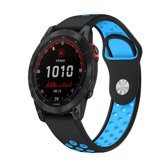 For Garmin Fenix 7 Solar 22mm Sports Breathable Silicone Watch Band(Black+Blue)