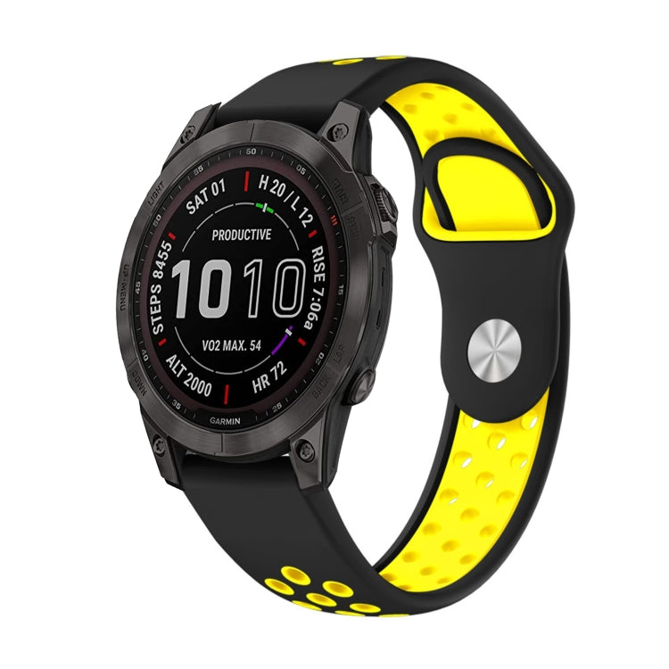 For Garmin Fenix 7 Sapphire Solar 22mm Sports Breathable Silicone Watch Band(Black+Yellow) - Watch Bands by PMC TechLife | Online Shopping South Africa | PMC TechLife