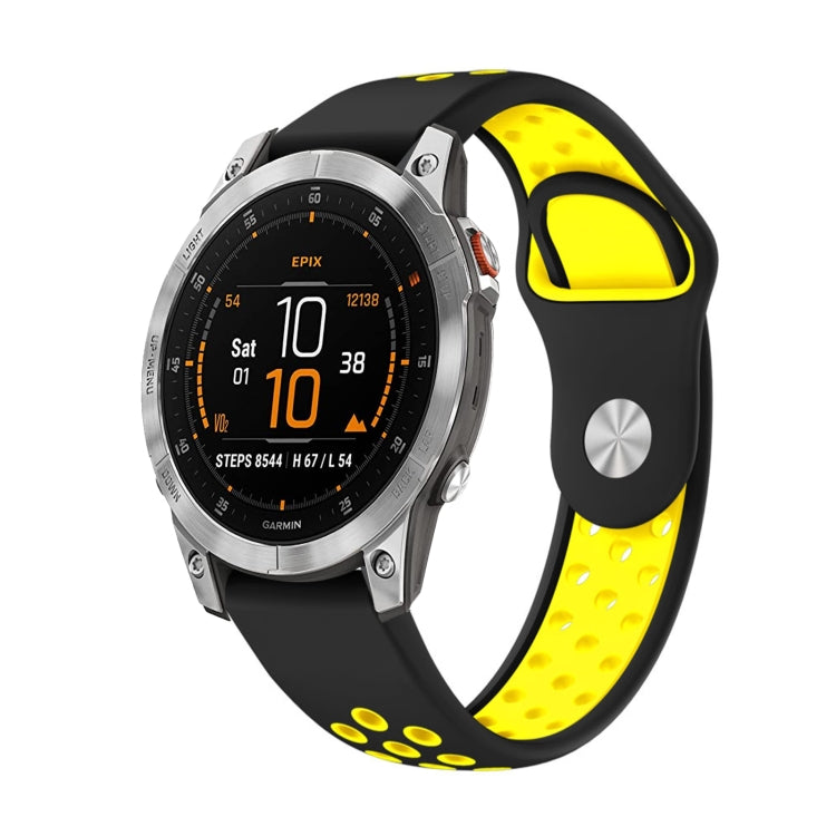 For Garmin EPIX Gen 2 22mm Sports Breathable Silicone Watch Band(Black+Yellow) -  by PMC TechLife | Online Shopping South Africa | PMC TechLife