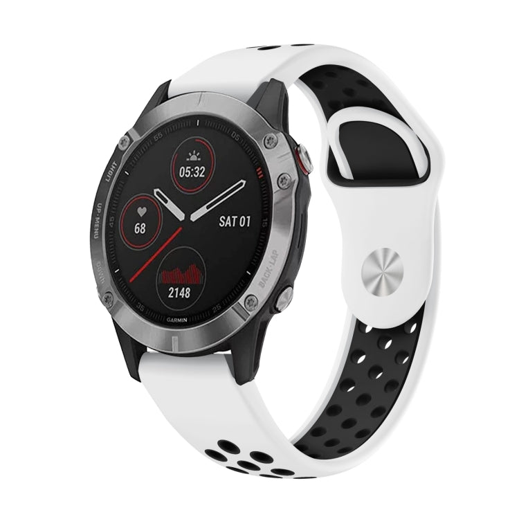 For Garmin Fenix 6 GPS 22mm Sports Breathable Silicone Watch Band(White+Black) -  by PMC TechLife | Online Shopping South Africa | PMC TechLife