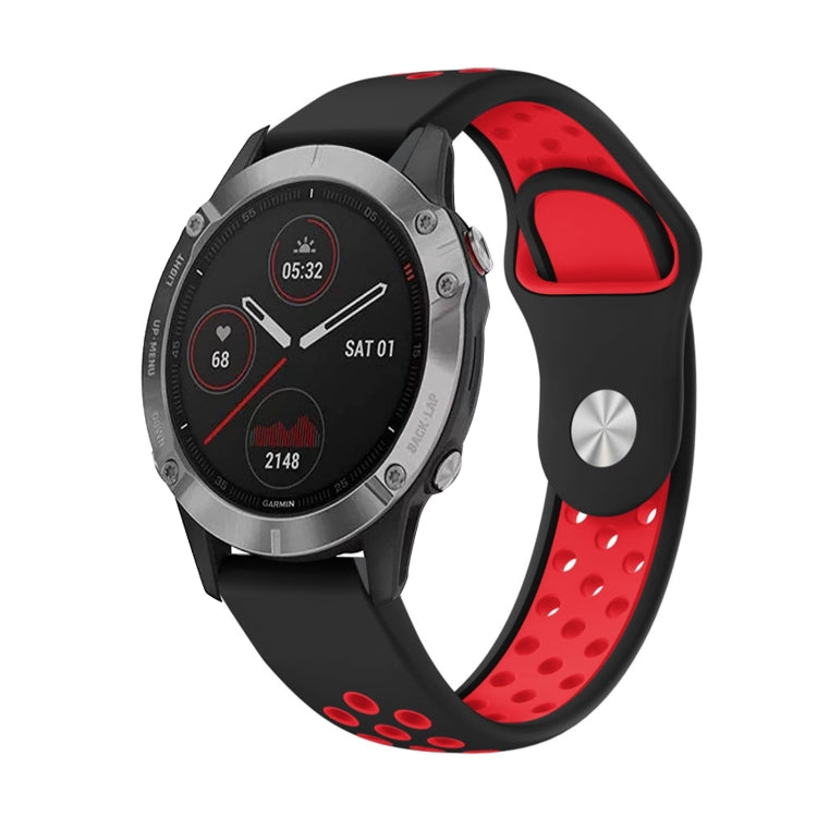 For Garmin Fenix 6 GPS 22mm Sports Breathable Silicone Watch Band(Black+Red) -  by PMC TechLife | Online Shopping South Africa | PMC TechLife