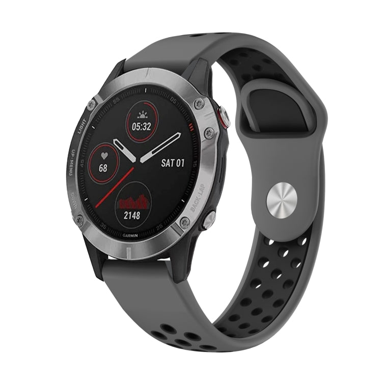 For Garmin Fenix 6 GPS 22mm Sports Breathable Silicone Watch Band(Grey+Black) -  by PMC TechLife | Online Shopping South Africa | PMC TechLife
