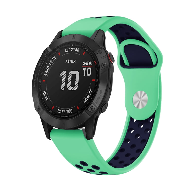 For Garmin Fenix 6 Pro GPS 22mm Sports Breathable Silicone Watch Band(Mint Green+Midnight Blue) -  by PMC TechLife | Online Shopping South Africa | PMC TechLife