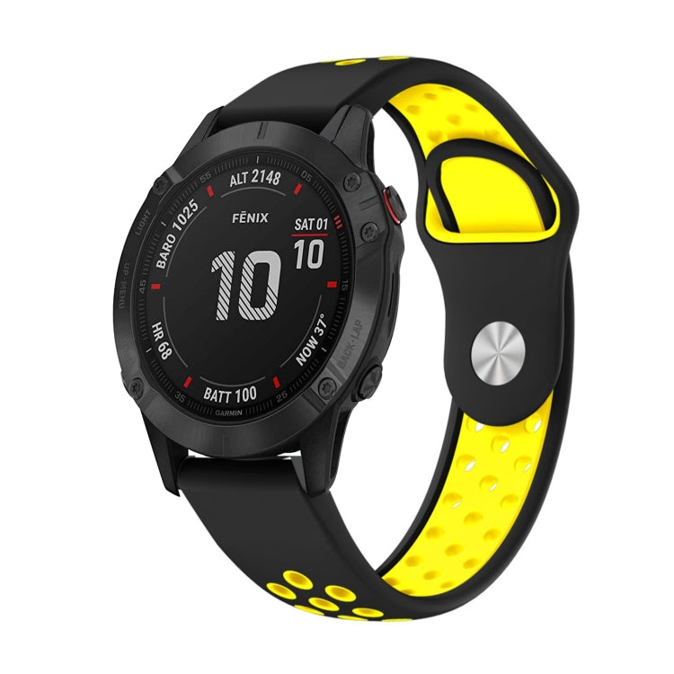 For Garmin Fenix 6 Pro GPS 22mm Sports Breathable Silicone Watch Band(Black+Yellow) -  by PMC TechLife | Online Shopping South Africa | PMC TechLife