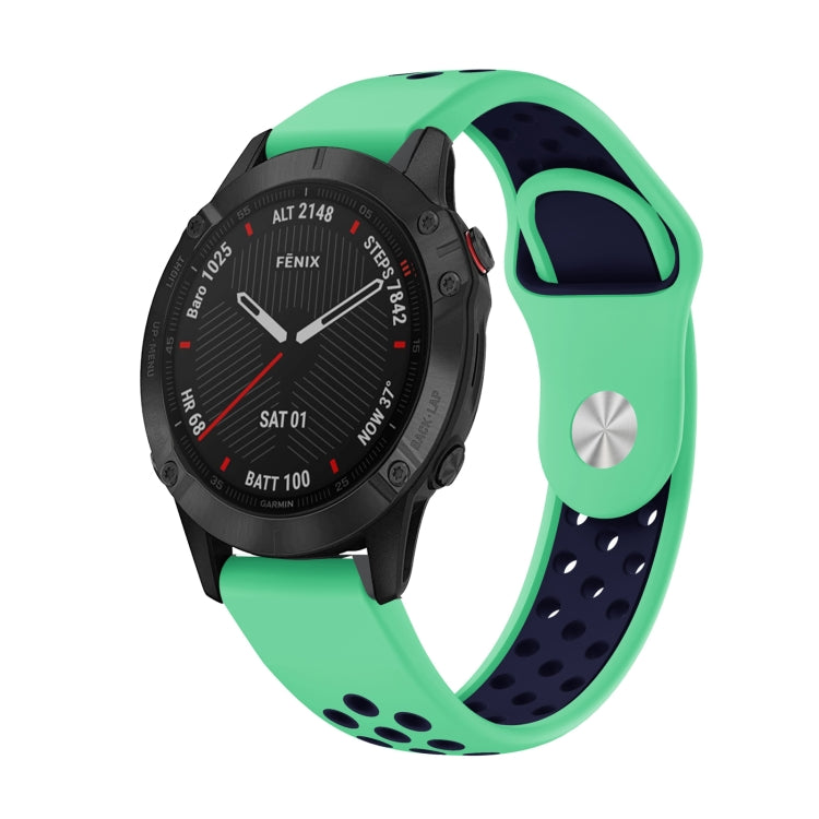 For Garmin Fenix 6 Sapphire GPS 22mm Sports Breathable Silicone Watch Band(Mint Green+Midnight Blue) -  by PMC TechLife | Online Shopping South Africa | PMC TechLife