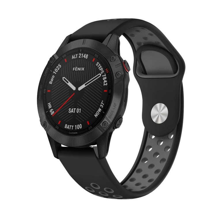 For Garmin Fenix 6 Sapphire GPS 22mm Sports Breathable Silicone Watch Band(Black+Grey) -  by PMC TechLife | Online Shopping South Africa | PMC TechLife