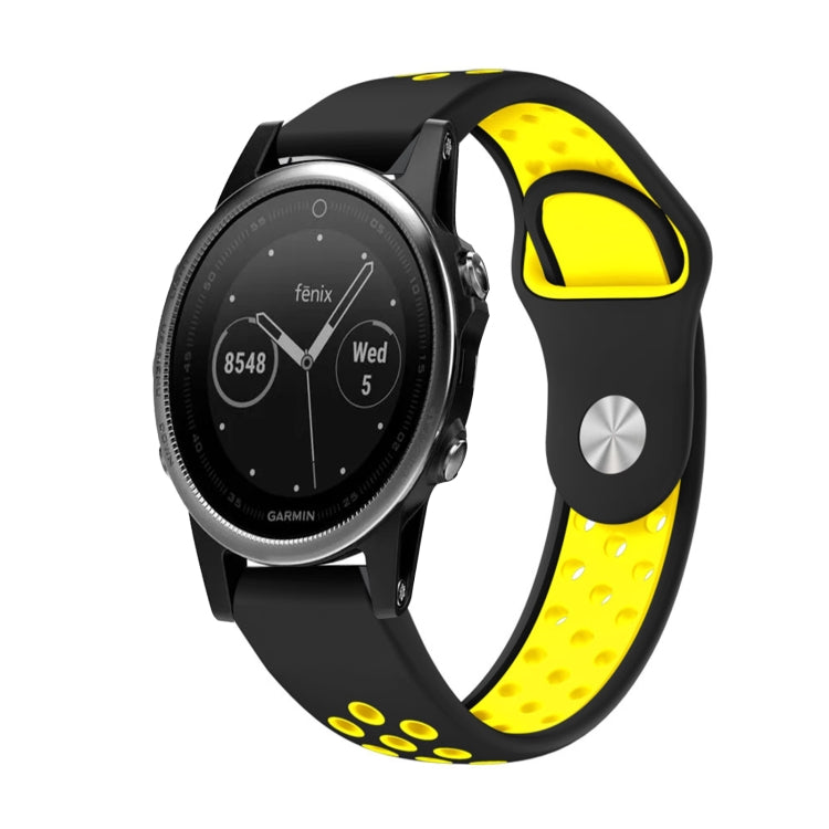 For Garmin Fenix 5 22mm Sports Breathable Silicone Watch Band(Black+Yellow) -  by PMC TechLife | Online Shopping South Africa | PMC TechLife
