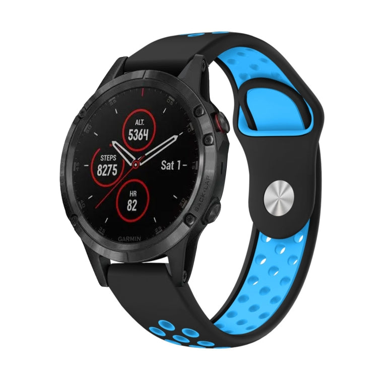 For Garmin Fenix 5 Plus 22mm Sports Breathable Silicone Watch Band(Black+Blue) -  by PMC TechLife | Online Shopping South Africa | PMC TechLife