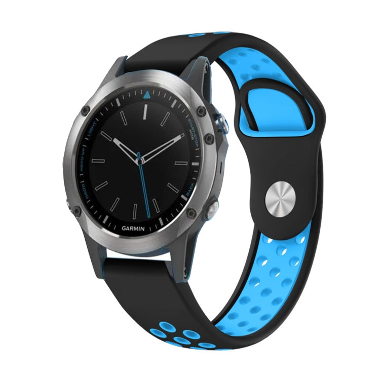 For Garmin Quatix 5 Sapphire 22mm Sports Breathable Silicone Watch Band(Black+Blue) -  by PMC TechLife | Online Shopping South Africa | PMC TechLife