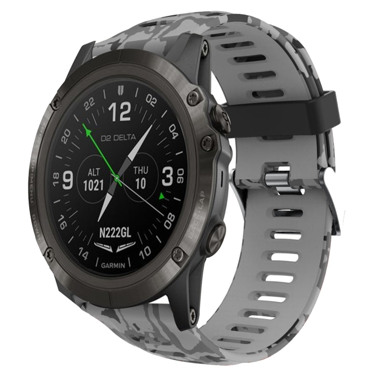 For Garmin D2 Delta PX 26mm Camouflage Printed Silicone Watch Band(Grey+Army Camouflage) -  by PMC TechLife | Online Shopping South Africa | PMC TechLife