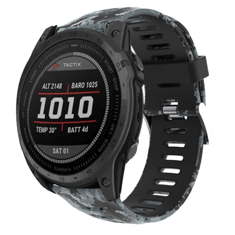 For Garmin Tactix 7 26mm Camouflage Printed Silicone Watch Band(Black+Digital  Camouflage)