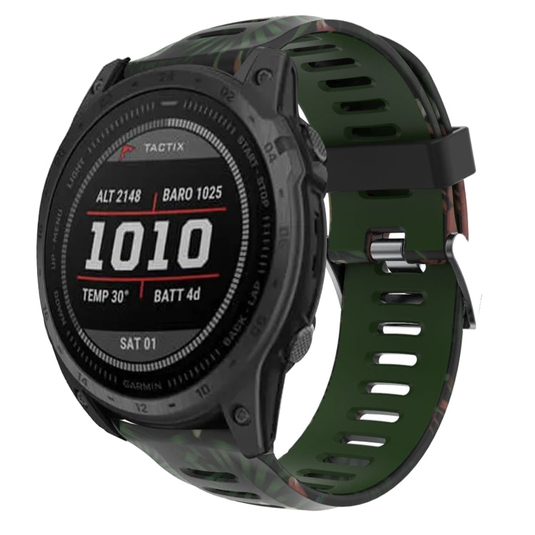 For Garmin Tactix 7 26mm Camouflage Printed Silicone Watch Band(Army Green+Bamboo Camouflage) -  by PMC TechLife | Online Shopping South Africa | PMC TechLife