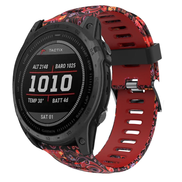 For Garmin Fenix 7X 26mm Camouflage Printed Silicone Watch Band(Red+Jellyfish Camouflage) - Watch Bands by PMC TechLife | Online Shopping South Africa | PMC TechLife