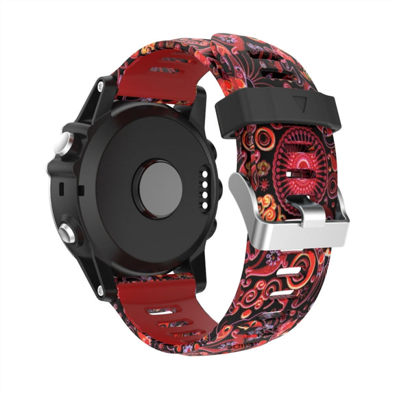 For Garmin Fenix 7X 26mm Camouflage Printed Silicone Watch Band(Red+Jellyfish Camouflage)