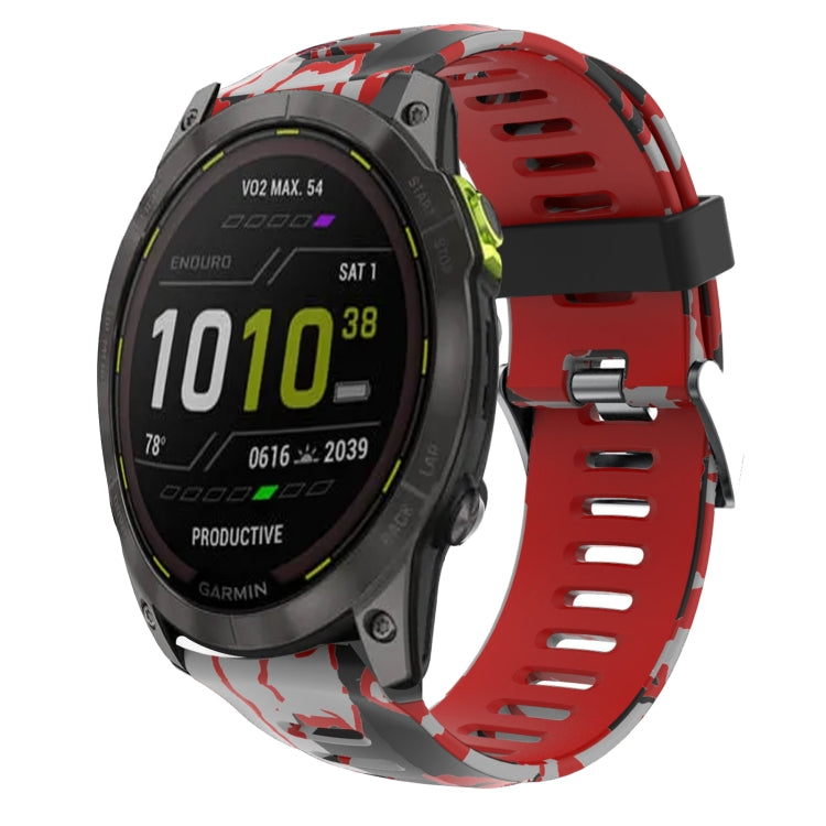 For Garmin Enduro 2 26mm Camouflage Printed Silicone Watch Band(Red+Army Camouflage) -  by PMC TechLife | Online Shopping South Africa | PMC TechLife