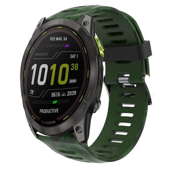 For Garmin Enduro 2 26mm Camouflage Printed Silicone Watch Band(Army Green+Army Camouflage)