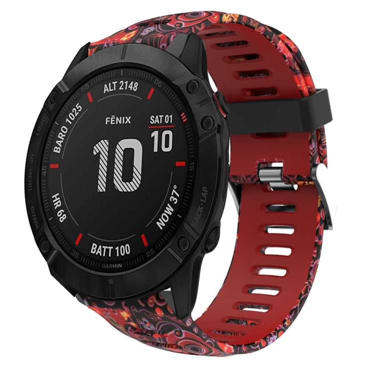 For Garmin Fenix 6X 26mm Camouflage Printed Silicone Watch Band(Red+Jellyfish Camouflage) -  by PMC TechLife | Online Shopping South Africa | PMC TechLife