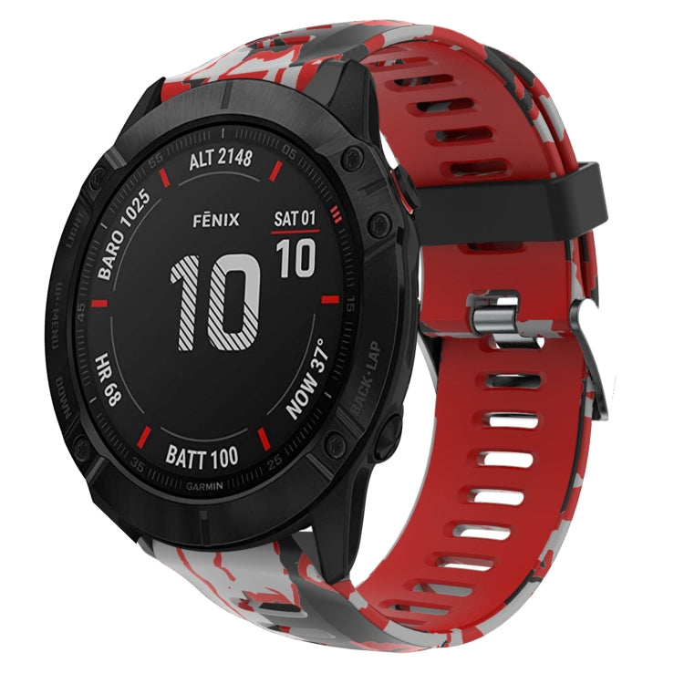 For Garmin Fenix 6X Pro 26mm Camouflage Printed Silicone Watch Band(Red+Army Camouflage) -  by PMC TechLife | Online Shopping South Africa | PMC TechLife