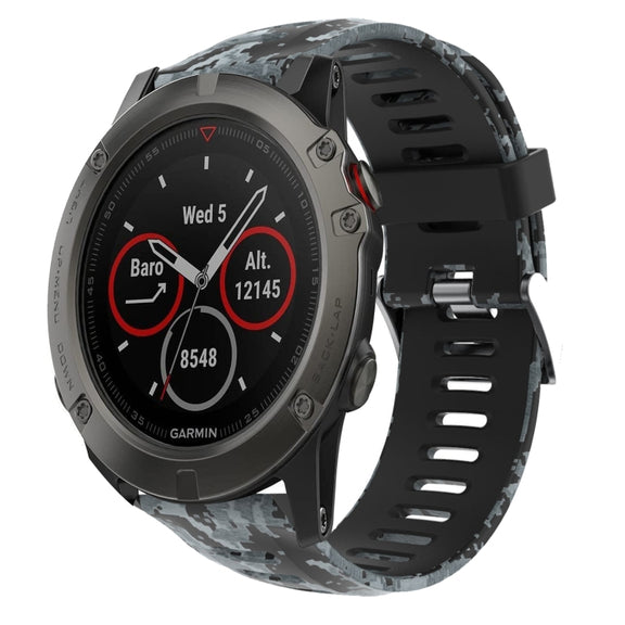 For Garmin Fenix 5X Sapphire 26mm Camouflage Printed Silicone Watch Band(Black+Digital  Camouflage)