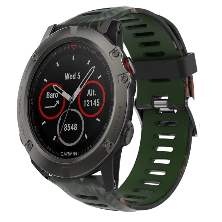 For Garmin Fenix 5X Sapphire 26mm Camouflage Printed Silicone Watch Band(Army Green+Bamboo Camouflage) -  by PMC TechLife | Online Shopping South Africa | PMC TechLife