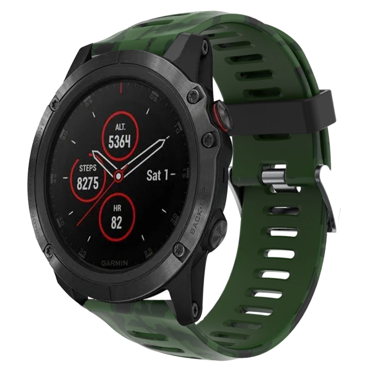 For Garmin Fenix 5X Plus 26mm Camouflage Printed Silicone Watch Band(Army Green+Army Camouflage) -  by PMC TechLife | Online Shopping South Africa | PMC TechLife