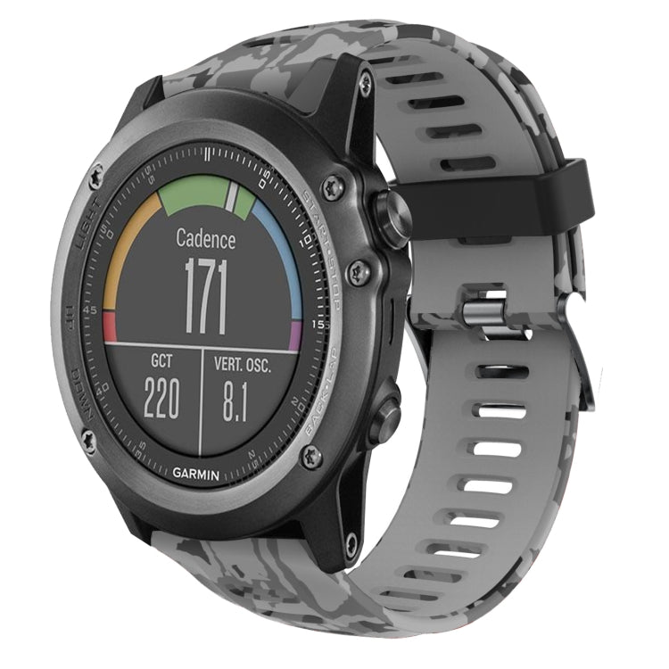 For Garmin Fenix 3 Sapphire 26mm Camouflage Printed Silicone Watch Band(Grey+Army Camouflage) -  by PMC TechLife | Online Shopping South Africa | PMC TechLife