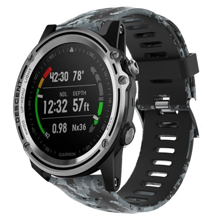 For Garmin Descent MK 1 26mm Camouflage Printed Silicone Watch Band(Black+Digital  Camouflage) -  by PMC TechLife | Online Shopping South Africa | PMC TechLife