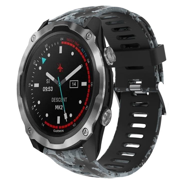 For Garmin Descent MK 2i 26mm Camouflage Printed Silicone Watch Band(Black+Digital  Camouflage) - Watch Bands by PMC TechLife | Online Shopping South Africa | PMC TechLife