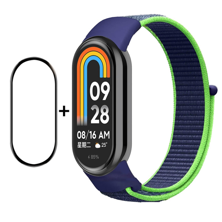 For Xiaomi Mi Band 8 ENKAY Hat-Prince 2 in 1 Set Full Coverage Screen Protector + Nylon Loop Watch Band(Blue+Green) - Watch Bands by ENKAY | Online Shopping South Africa | PMC TechLife | Buy Now Pay Later Mobicred
