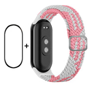 For Xiaomi Mi Band 8 ENKAY Hat-Prince 2 in 1 Set Full Coverage Screen Protector + Elastic Braided Nylon Watch Band(Pink White)