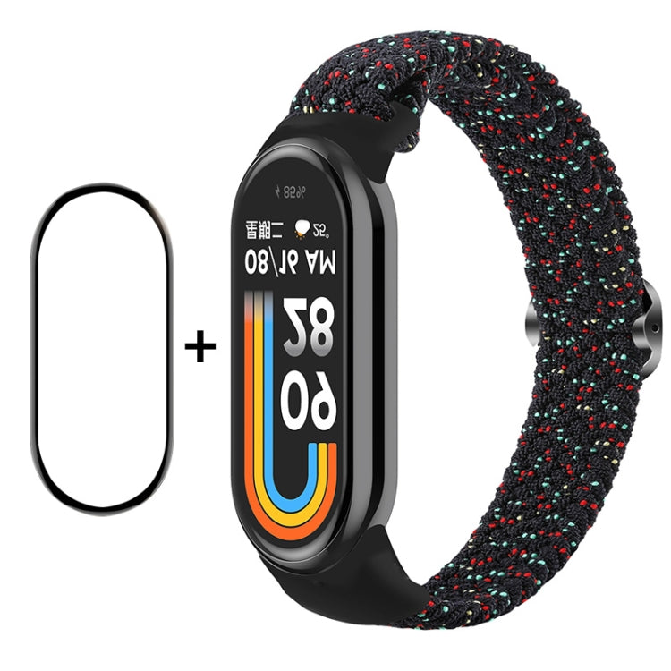 For Xiaomi Mi Band 8 ENKAY Hat-Prince 2 in 1 Set Full Coverage Screen Protector + Elastic Braided Nylon Watch Band(Starry Black) - Watch Bands by ENKAY | Online Shopping South Africa | PMC TechLife | Buy Now Pay Later Mobicred