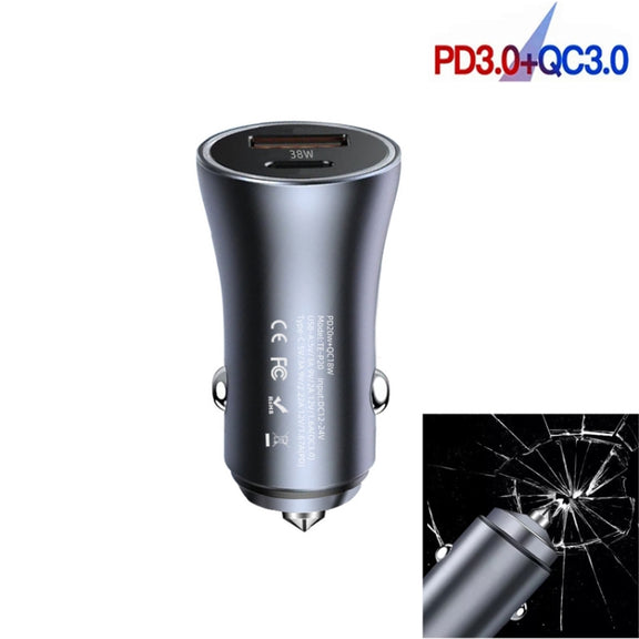 P20 38W PD3.0 20W + QC3.0 USB Safety Hammer Car Charger(Blue)