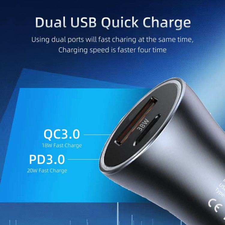 P20 38W PD3.0 20W + QC3.0 USB Safety Hammer Car Charger(Silver Gray) - Car Charger by PMC TechLife | Online Shopping South Africa | PMC TechLife