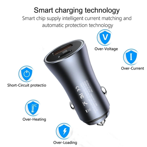P20 38W PD3.0 20W + QC3.0 USB Safety Hammer Car Charger(Blue)