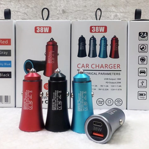 P20 38W PD3.0 20W + QC3.0 USB Safety Hammer Car Charger(Silver Gray)