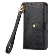 For iPhone 14 Pro Love Zipper Lanyard Leather Phone Case(Black)