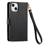 For iPhone 14 Pro Love Zipper Lanyard Leather Phone Case(Black)