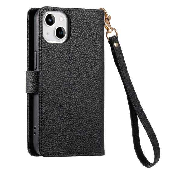 For iPhone 14 Pro Love Zipper Lanyard Leather Phone Case(Black)