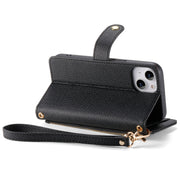 For iPhone 14 Pro Love Zipper Lanyard Leather Phone Case(Black)