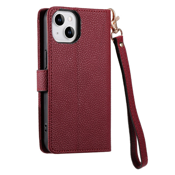 For iPhone 13 mini Love Zipper Lanyard Leather Phone Case(Red)