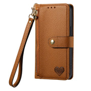 For iPhone 11 Pro Love Zipper Lanyard Leather Phone Case(Brown)