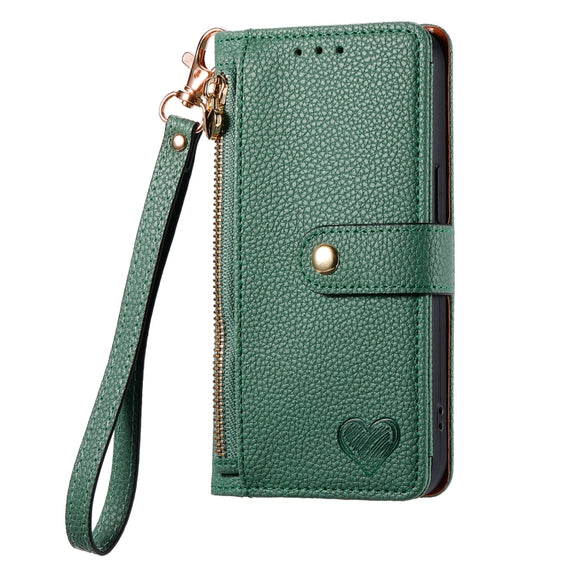 For iPhone 11 Pro Max Love Zipper Lanyard Leather Phone Case(Green)