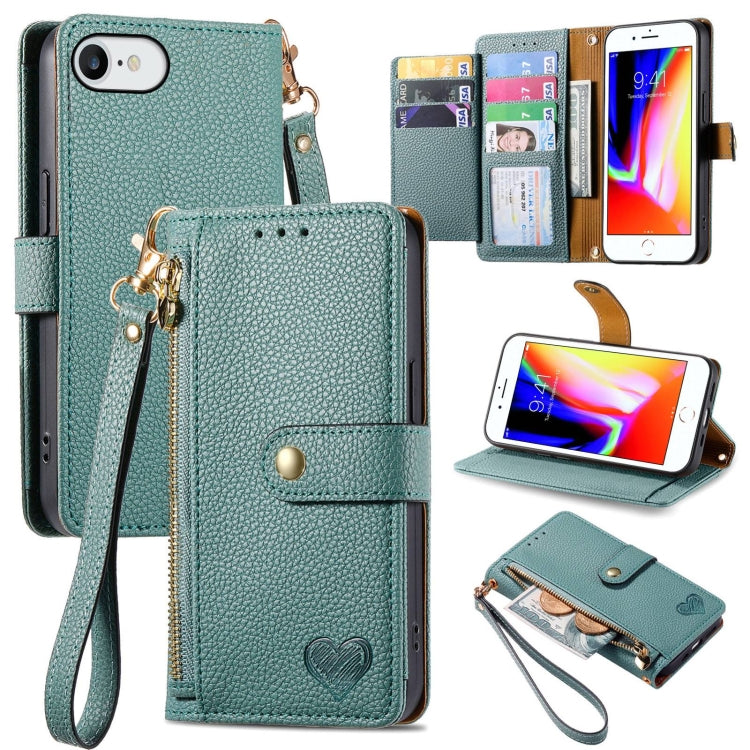 For iPhone 7 / 8 / SE 2022 Love Zipper Lanyard Leather Phone Case(Green) - free shipping - PMC TechLife - Order now!
