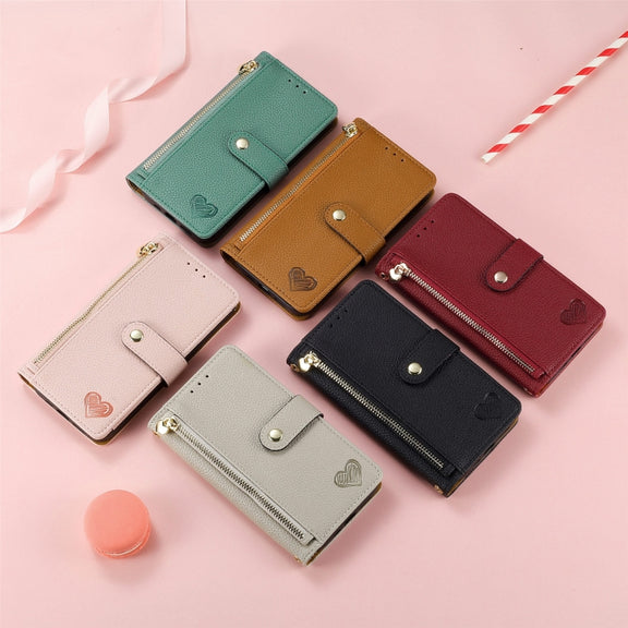 For iPhone 13 mini Love Zipper Lanyard Leather Phone Case(Red)