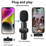 Bluetooth  Mini Microphone Wireless Lavalier Noise Reduction Microphone for iPhone / iPad, with 8 Pin Receiver & Dual Microphones