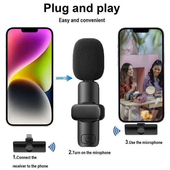 Bluetooth  Mini Microphone Wireless Lavalier Noise Reduction Microphone for iPhone / iPad, with 8 Pin Receiver & Dual Microphones