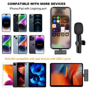 Bluetooth  Mini Microphone Wireless Lavalier Noise Reduction Microphone for iPhone / iPad, with 8 Pin Receiver & Dual Microphones