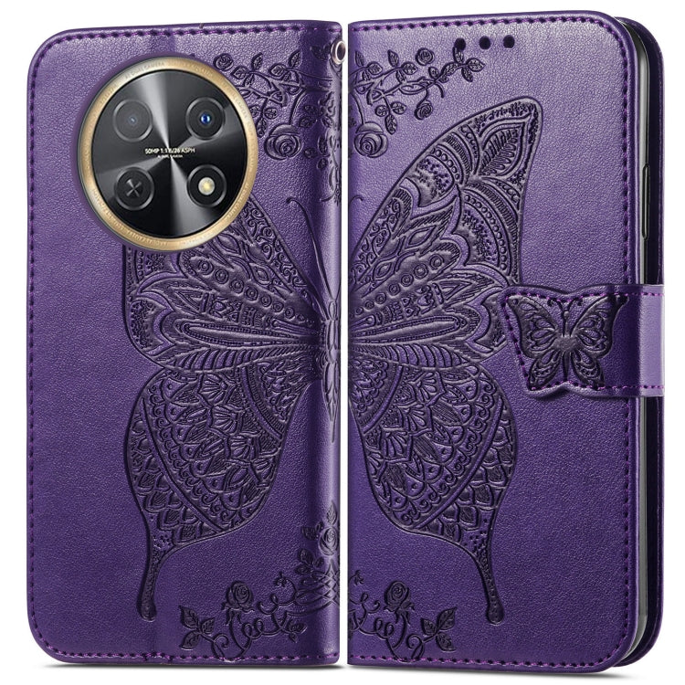 For Huawei Nova Y91 Butterfly Love Flower Embossed Leather Phone Case(Dark Purple)